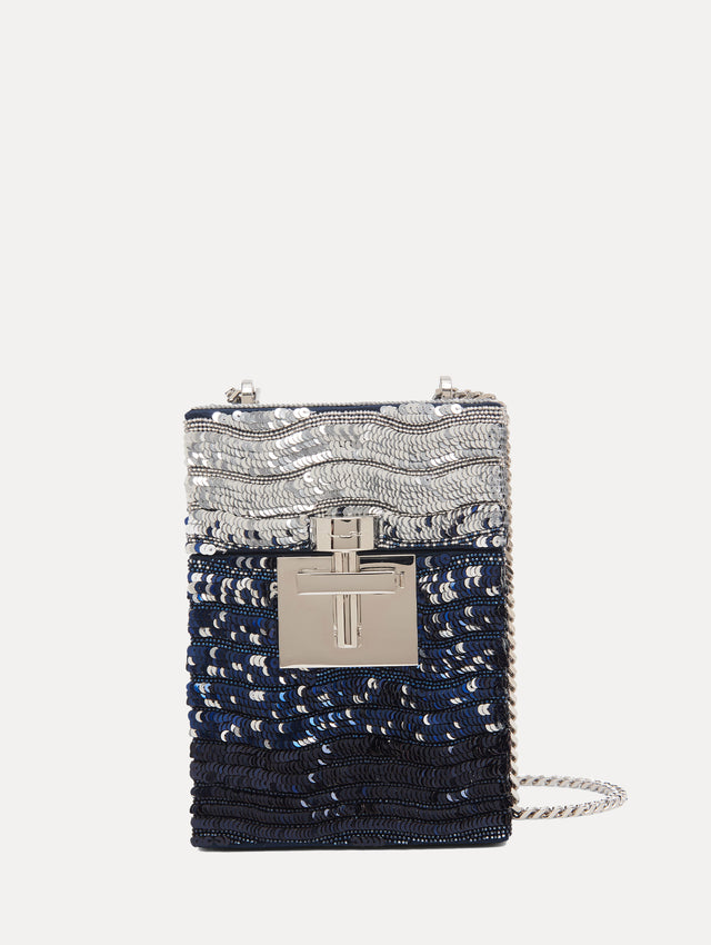 Ombré Navy Sequin Alibi Top Handle Box Structured Bag Front View