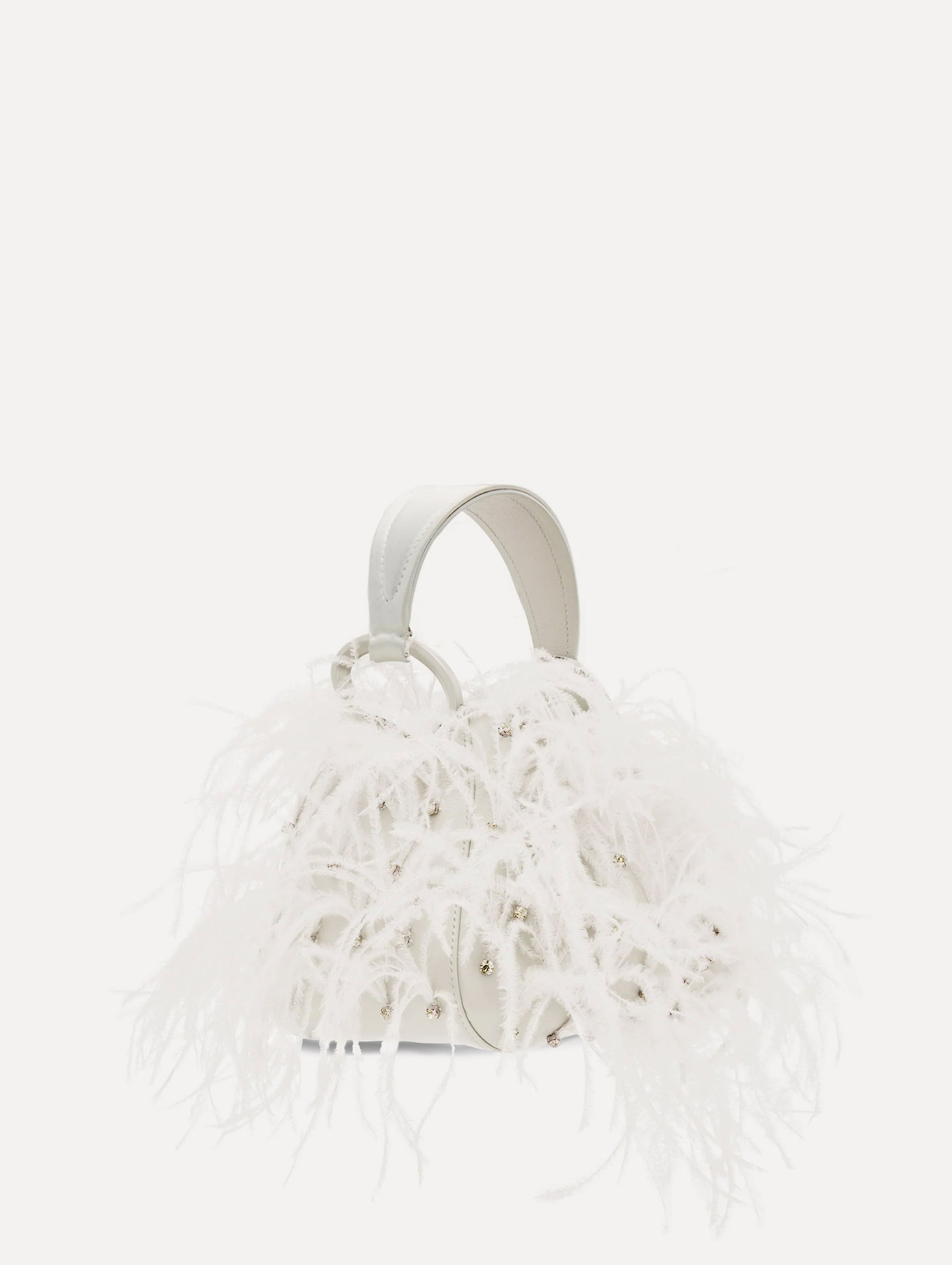 White Nano Ostrich Feather O Handle Bag Front View