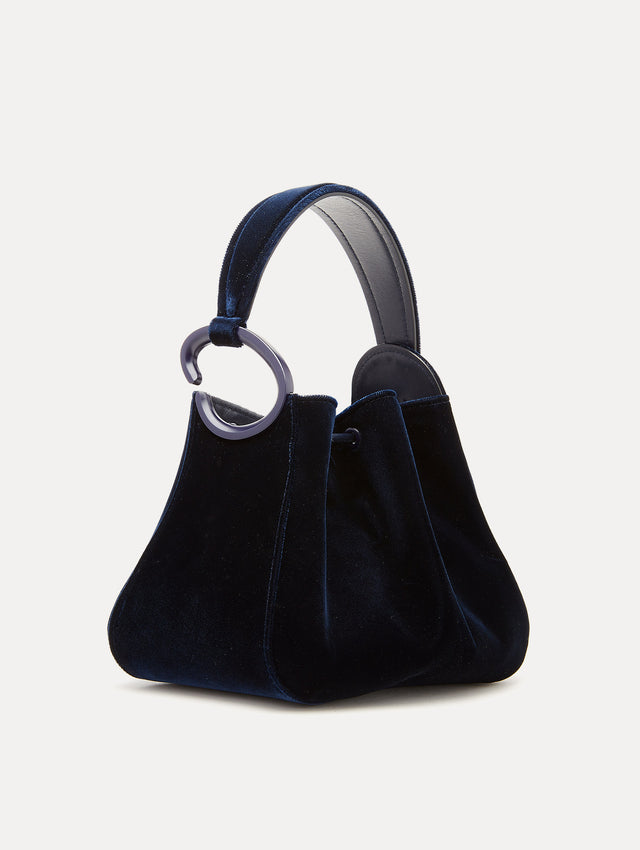 Navy Velvet O Handle Bag Front View