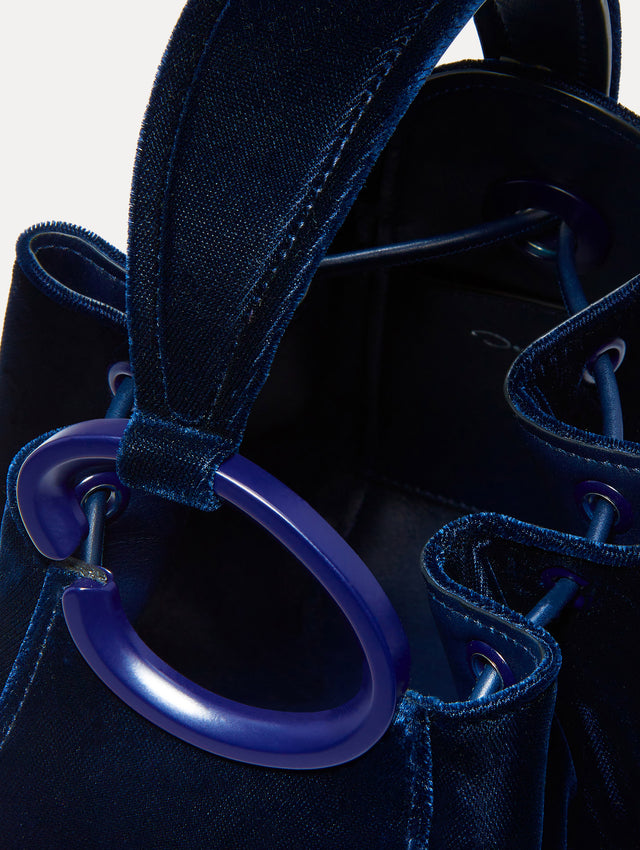 Inside Navy Velvet O Handle Bag Zoom View