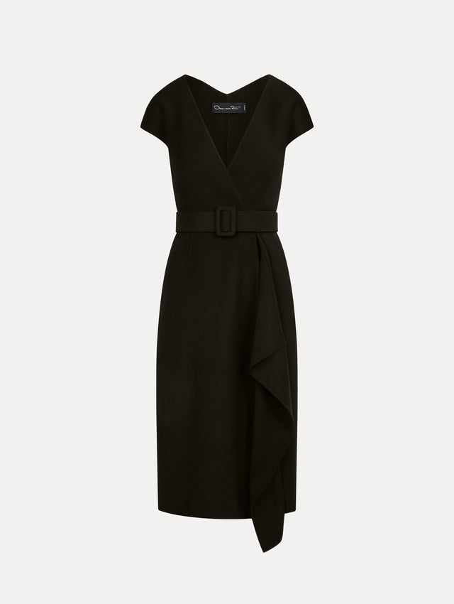Wool-Blend Pencil Dress in Black. Front View.