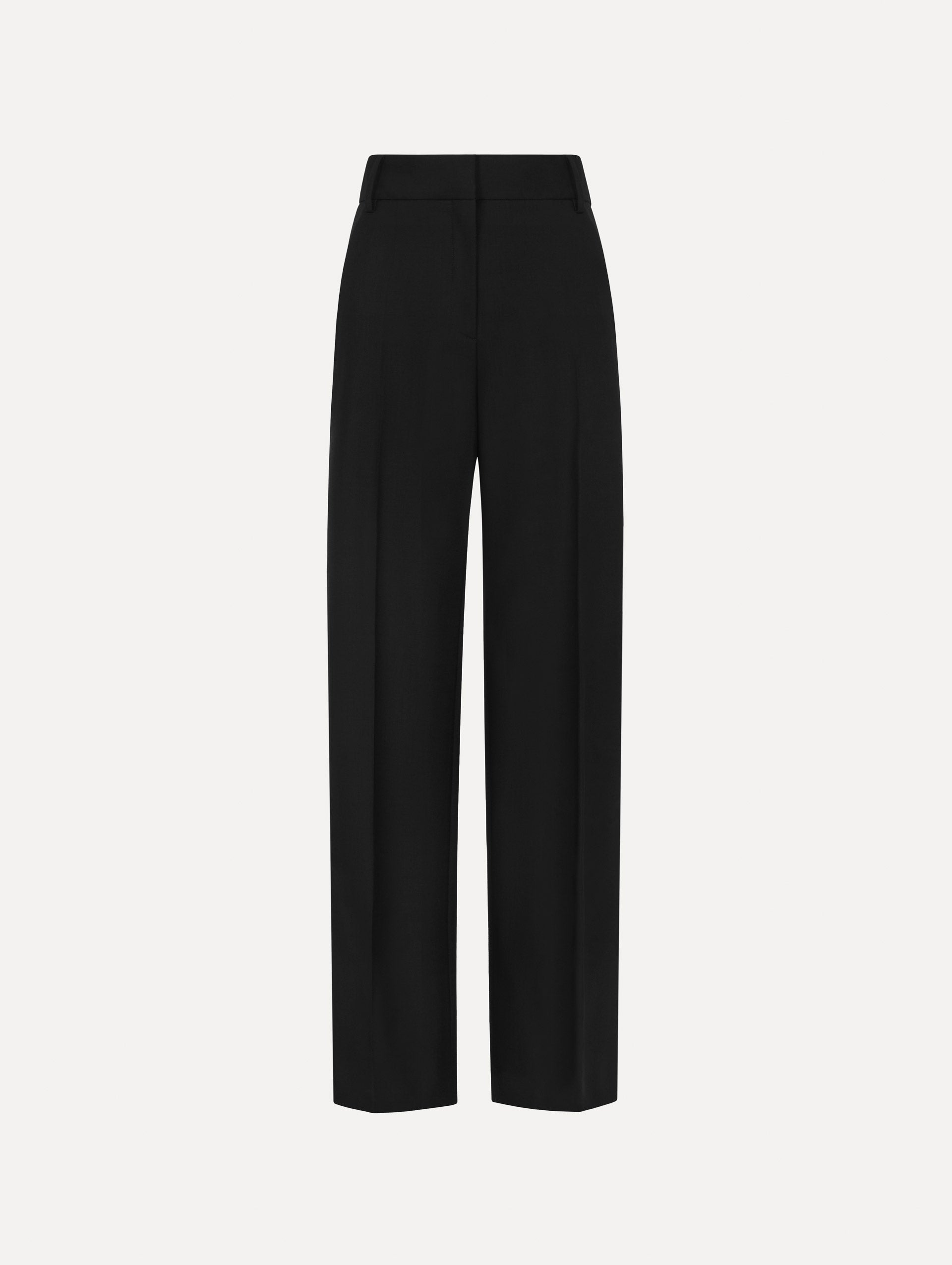 Wide-Leg Wool-Blend Pant in Black. Front view.