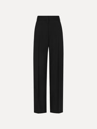 Wide-Leg Wool-Blend Pant in Black. Front view.
