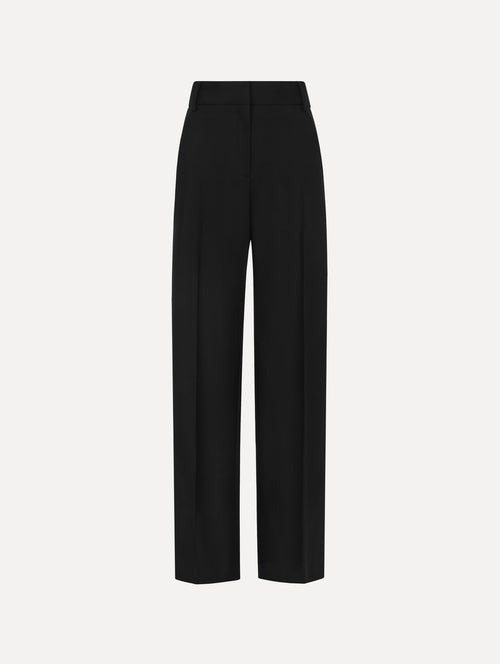 Wide-Leg Wool-Blend Pant in Black. Front view.