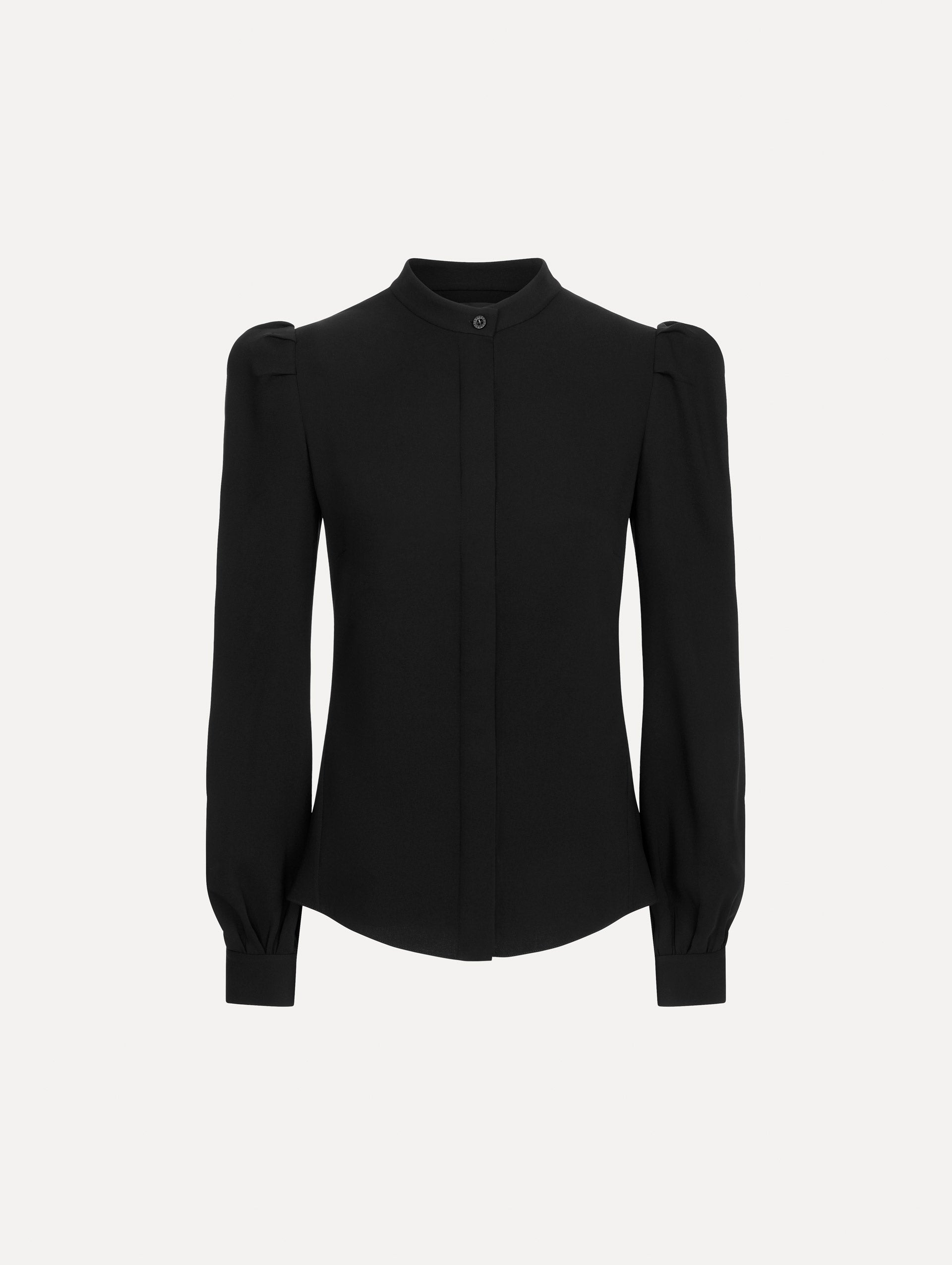 Silk Georgette Blouse in Black. Front View.