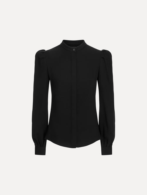 Silk Georgette Blouse in Black. Front View.