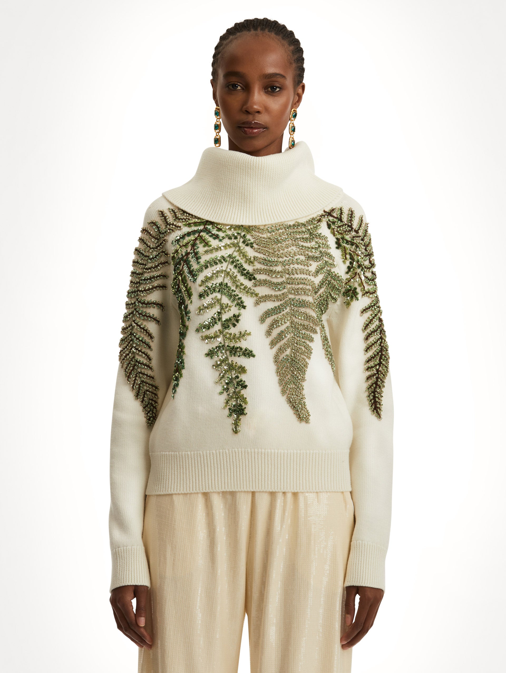 Fern Crystal Embroidered Turtleneck