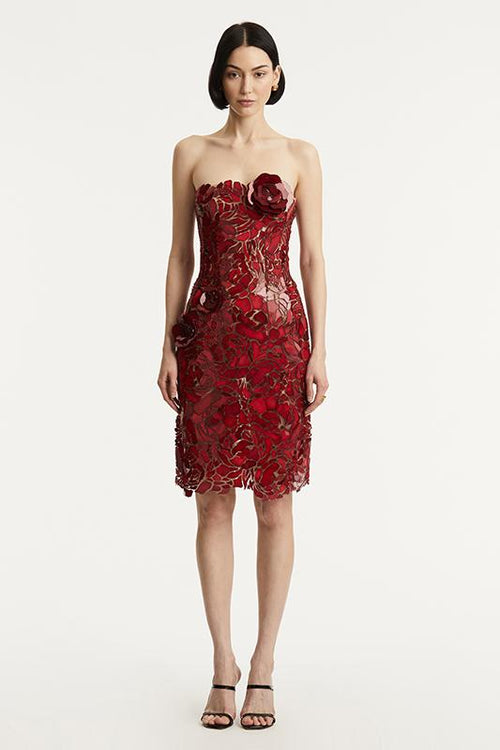 Strapless Tulle Embroidered Cocktail Dress