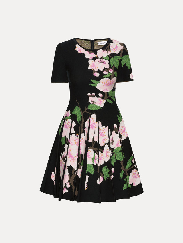 Cherry Blossom Pleated Jacquard Dress Front View