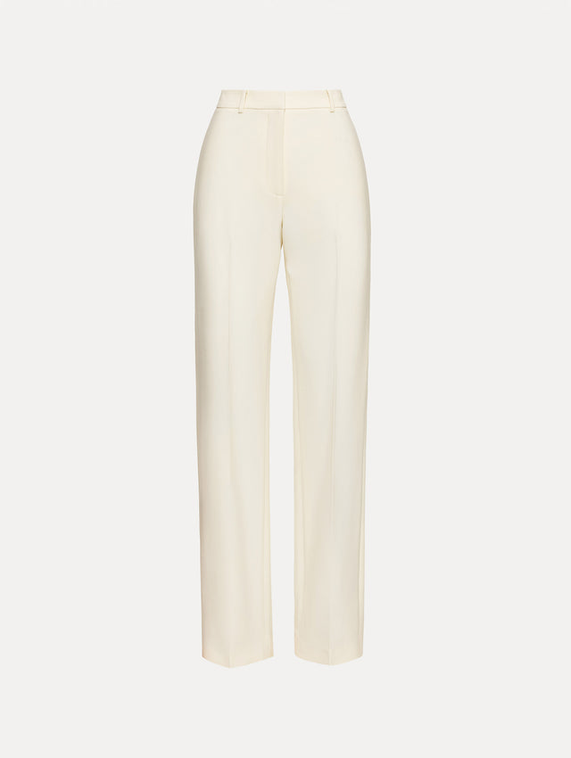 Front view of straight leg ivory pants. 