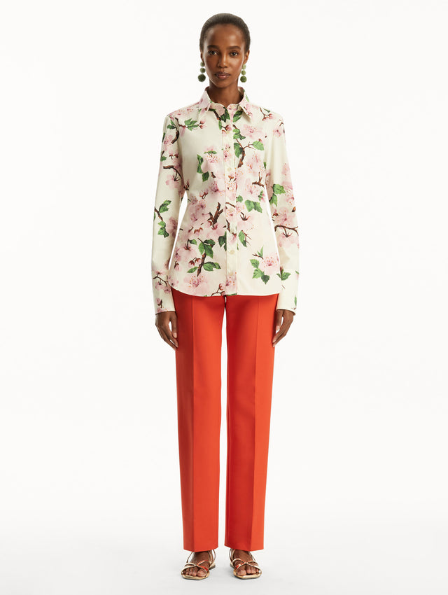 The Cherry Blossom Cotton Poplin Blouse in a floral print. Front View. 