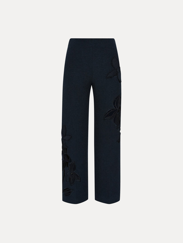 Navy Orchid Embroidered Tweed Pant
Front View