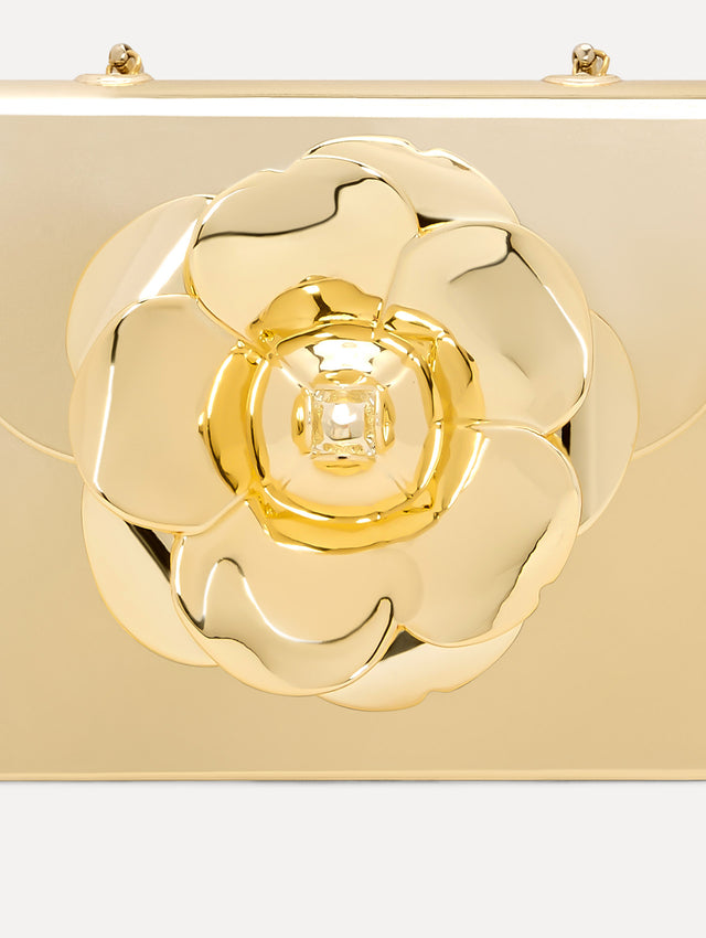 3D Printed Nano TRO Bag with mirror-like finish in Gold with three-dimensional Flower at the Clasp Zoom View