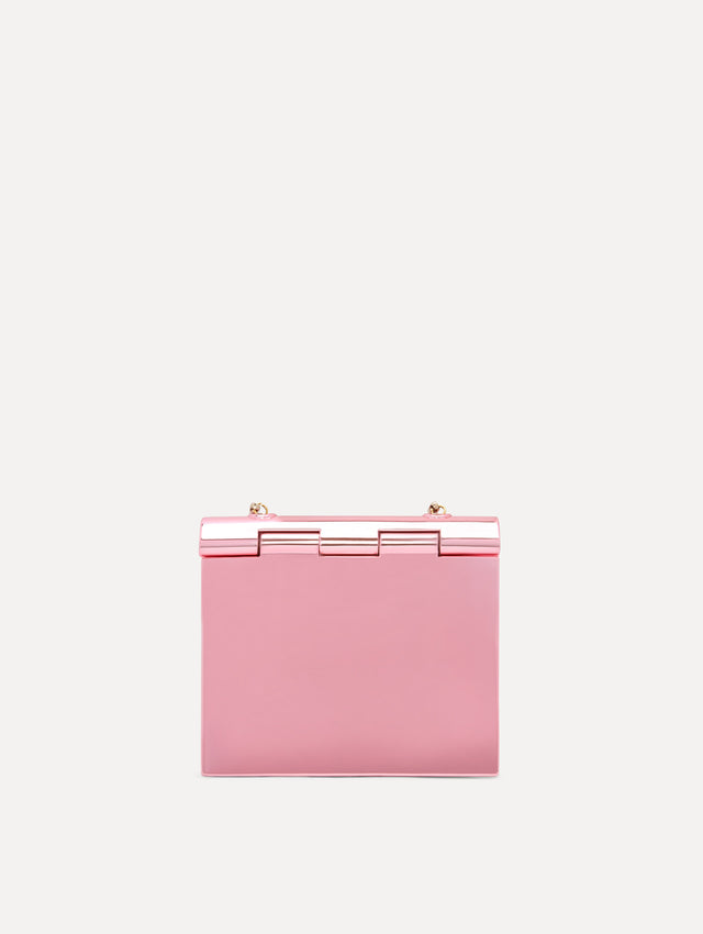 3D Printed Nano TRO Bag with mirror-like finish in Pink with three-dimensional Flower at the Clasp Back View