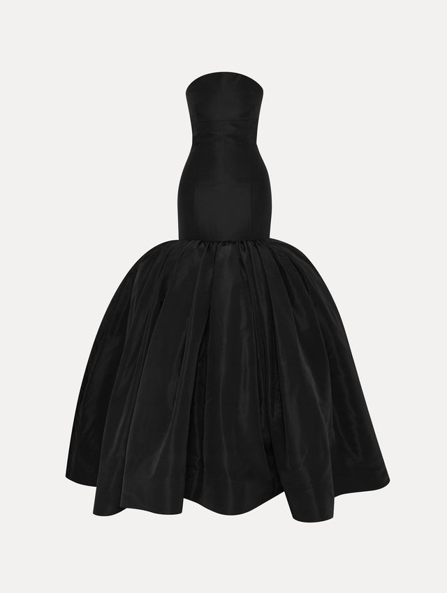 Black Silk Faille Mermaid Strapless Gown Front View