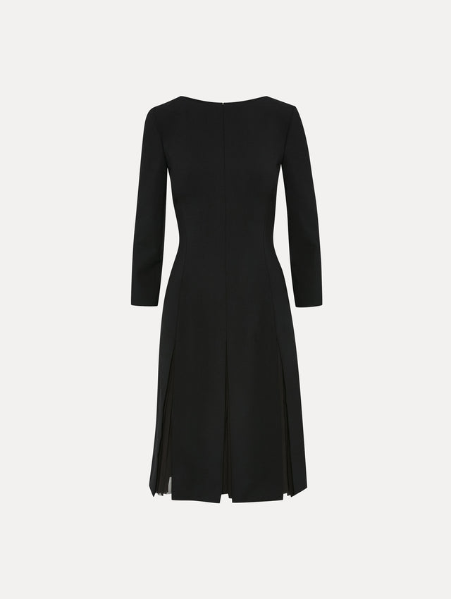 Black Wool & Chiffon Inset Dress Front View