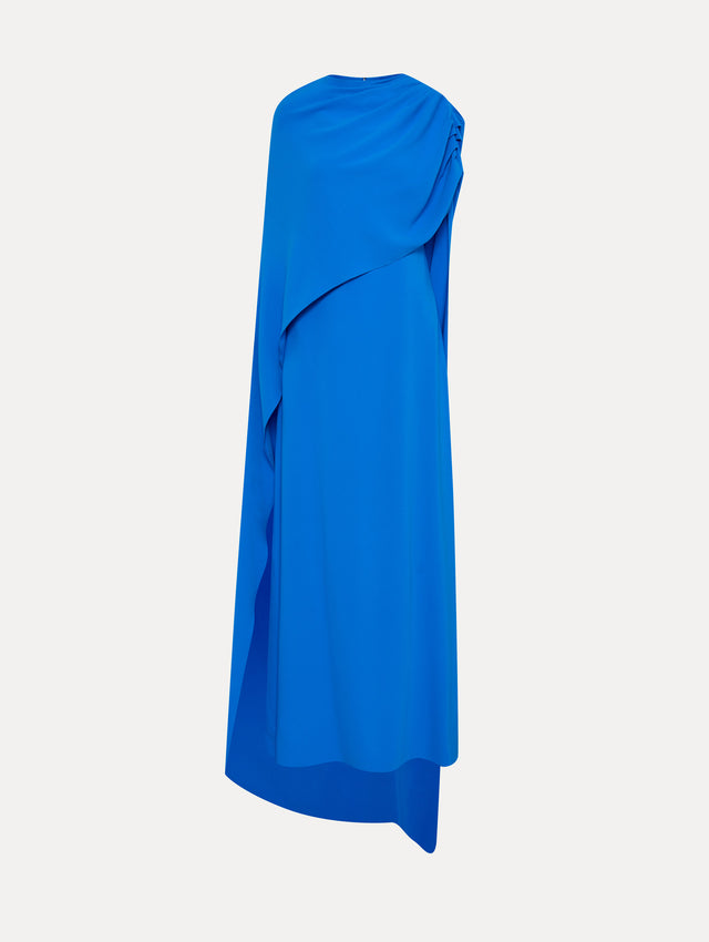 Blue Draped-Detail Georgette Caftan Front View