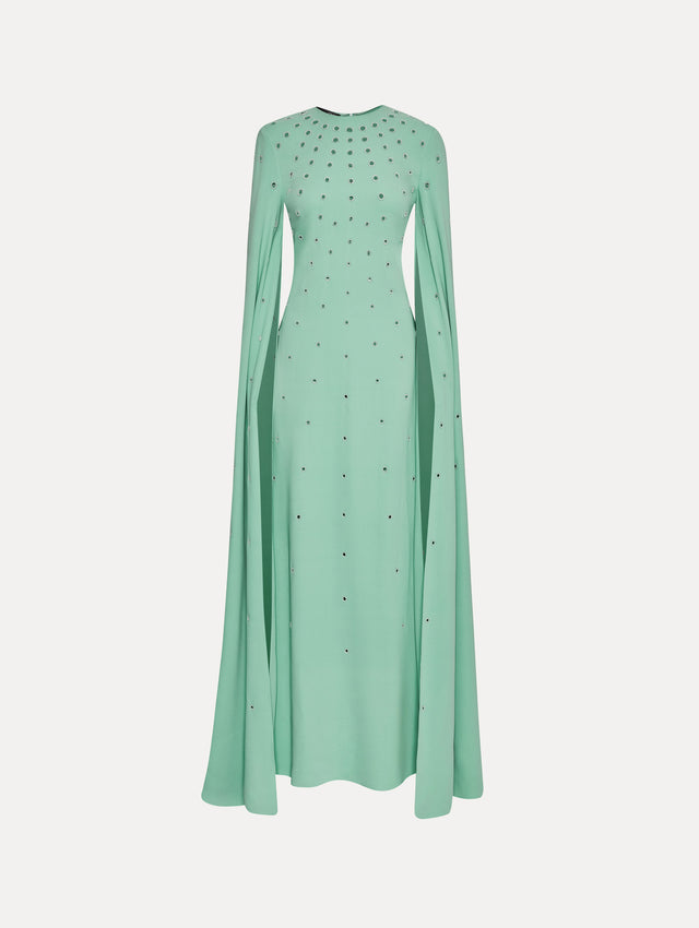 Pearl Eyelet Embroidered Caftan in Teal Front View