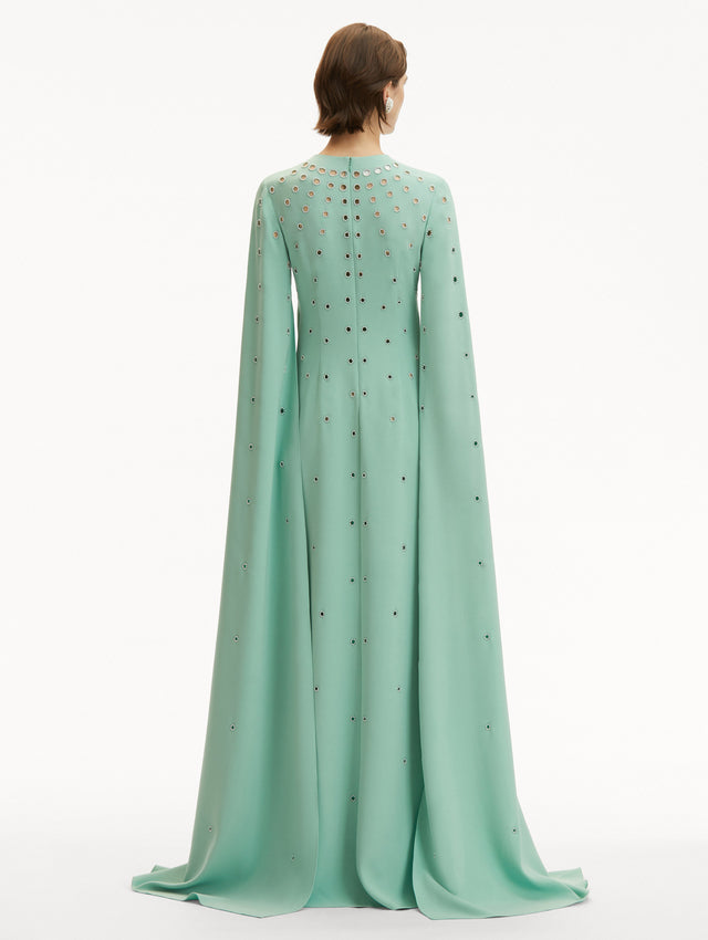 Pearl Eyelet Embroidered Caftan in Teal Back View