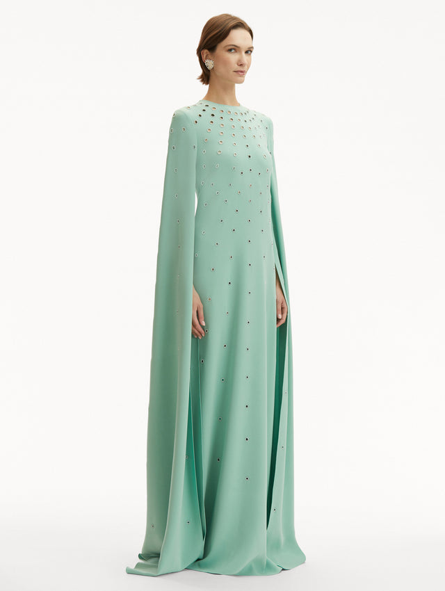 Pearl Eyelet Embroidered Caftan in Teal  Side View