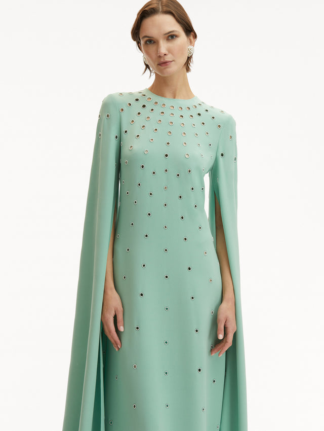 Pearl Eyelet Embroidered Caftan in Teal Zoom View