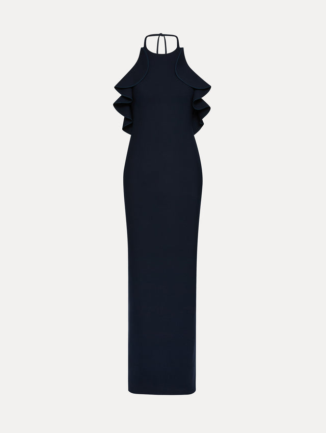 Ruffle-Detailed Column Gown