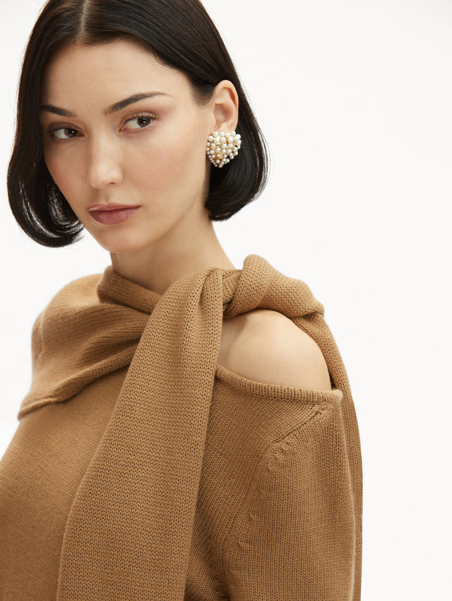 Draped-Detail Cold Shoulder Walnut Pullover Zoom View
