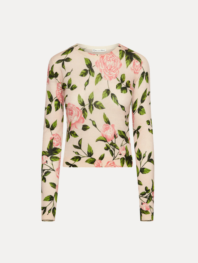Light Pink English Rose Printed Pullover Front View