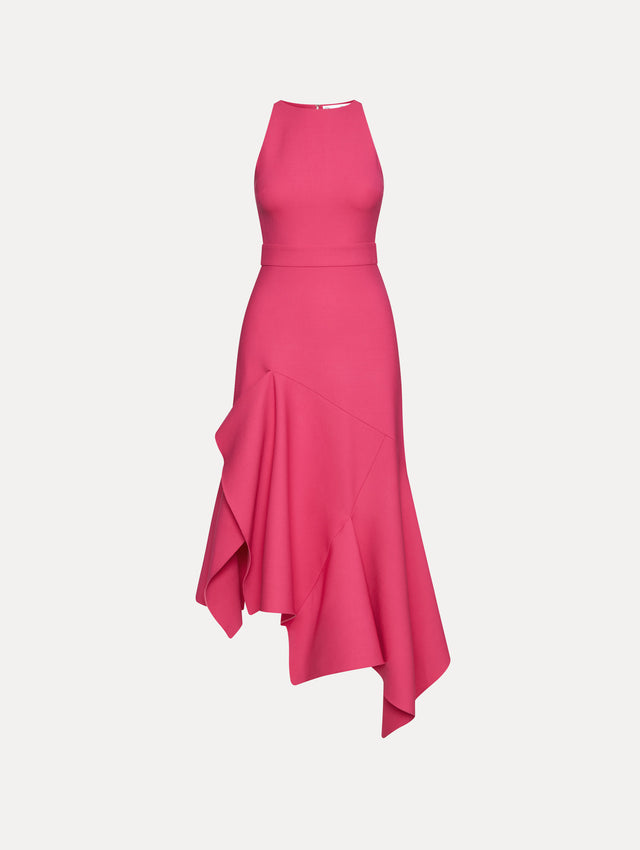 Pink Asymmetrical Wool Sleeveless Dress Front View