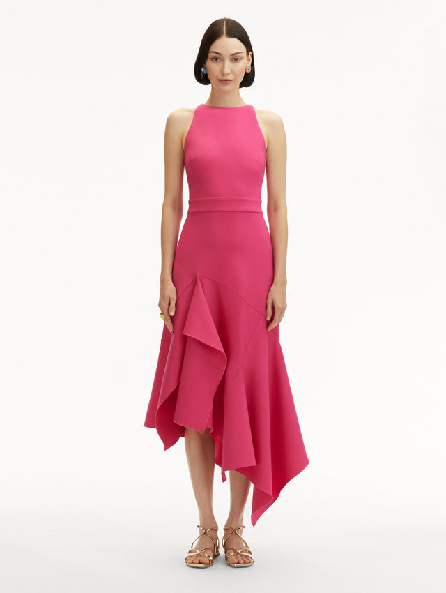 Pink Asymmetrical Wool Sleeveless Dress Front View