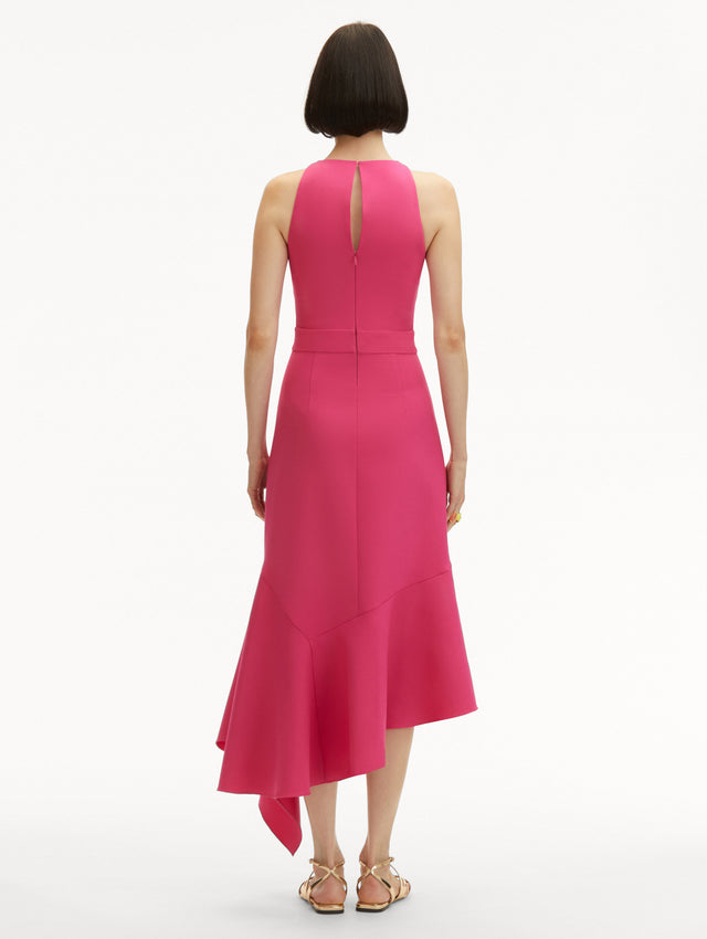 Pink Asymmetrical Wool Sleeveless Dress Back View