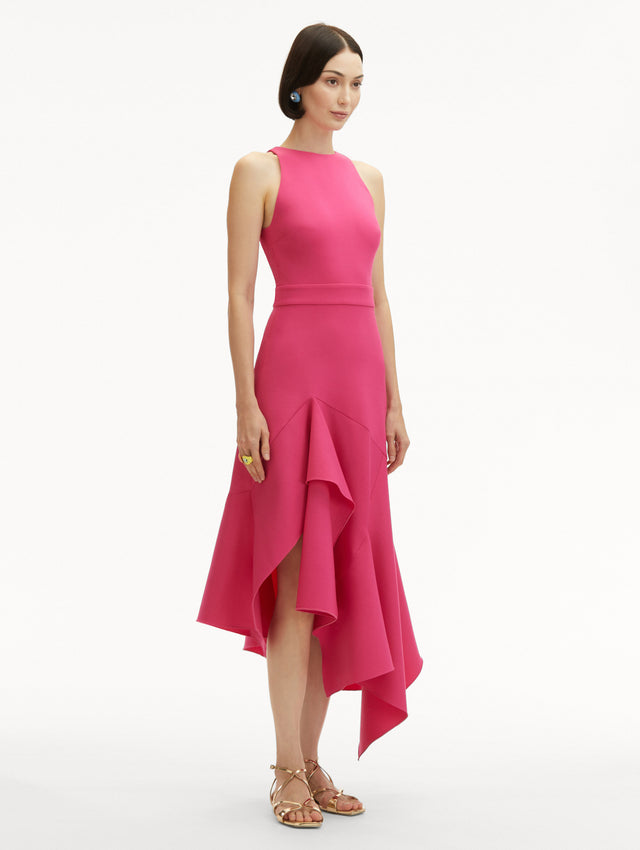 Pink Asymmetrical Wool Sleeveless Dress Side View