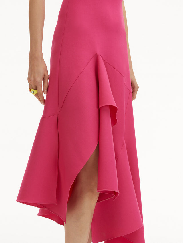 Pink Asymmetrical Wool Sleeveless Dress Zoom View