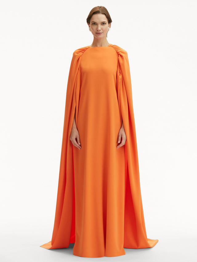 Rushed Shoulder Orange Georgette Caftan Front View