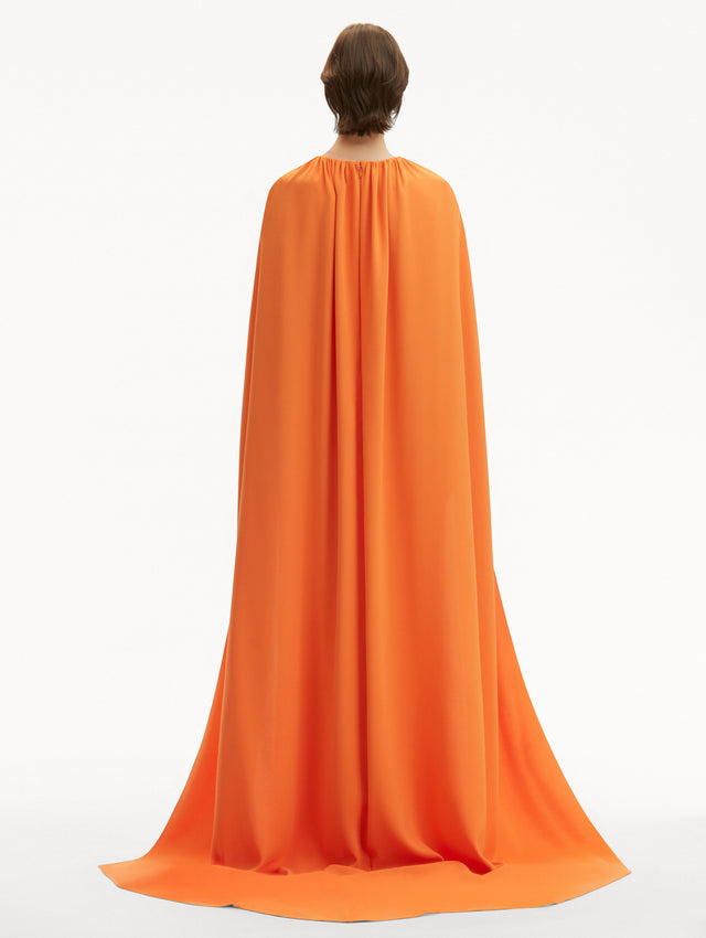 Rushed Shoulder Orange Georgette Caftan Back View