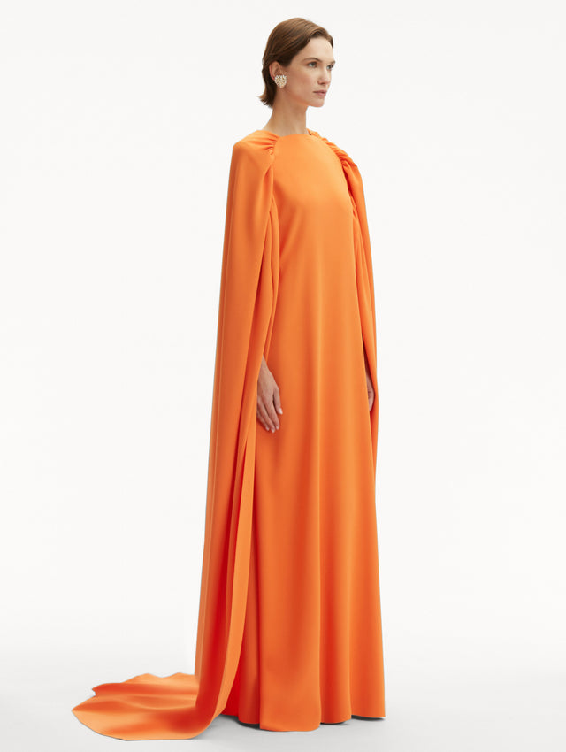 Rushed Shoulder Orange Georgette Caftan Side View 