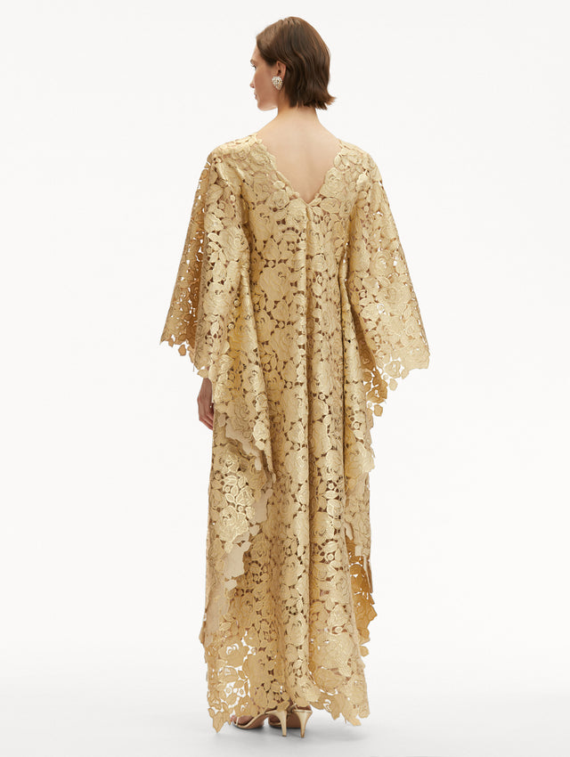 Gold Foil Rose Guipure Caftan Back View