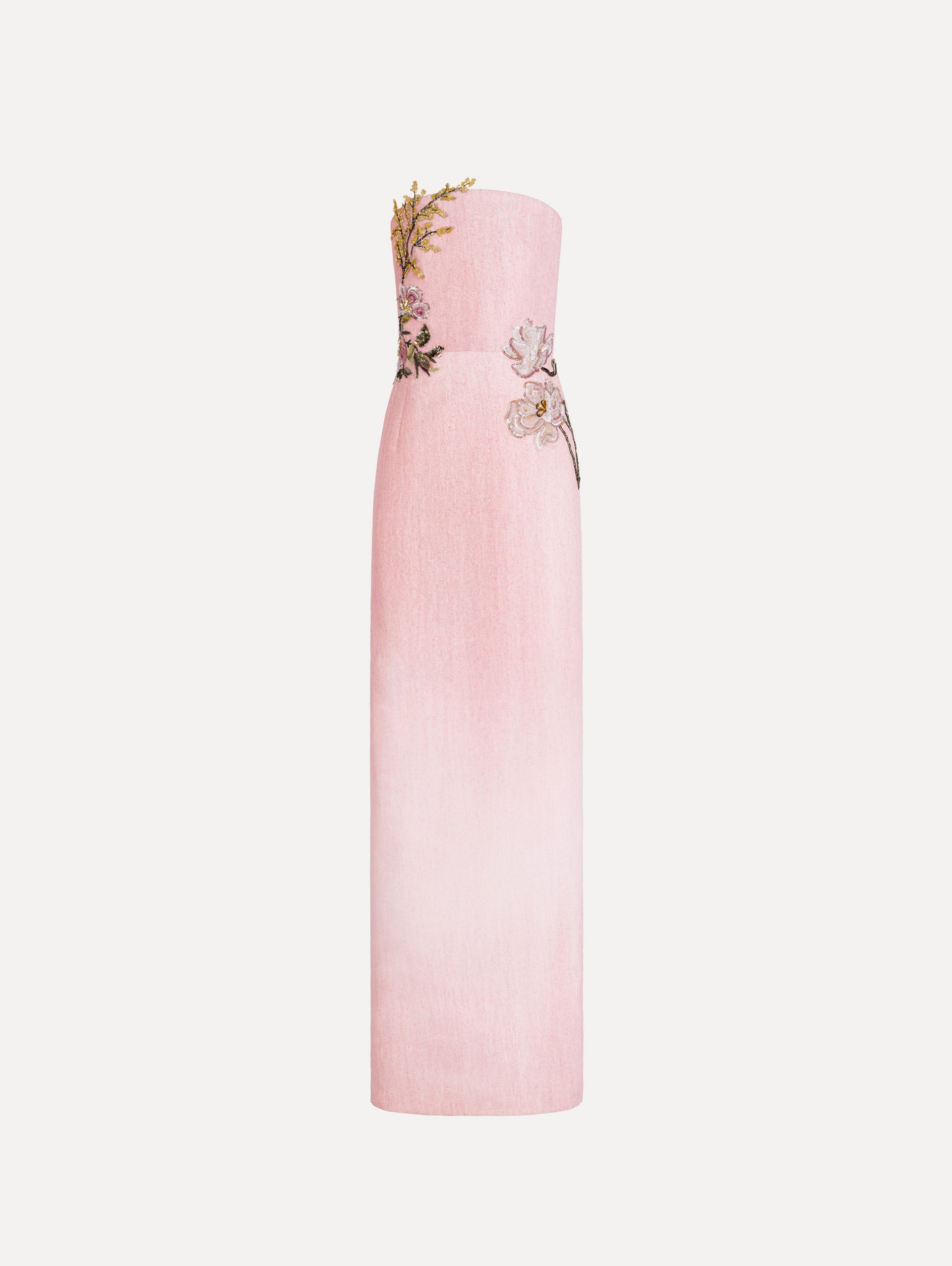 Beaded Mixed Botanical Embroidered Column Gown