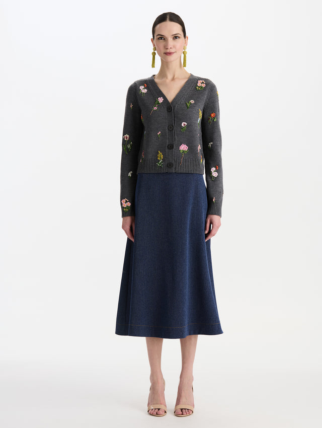 Mini Mixed Botanical Threadwork V-Neck Cardigan