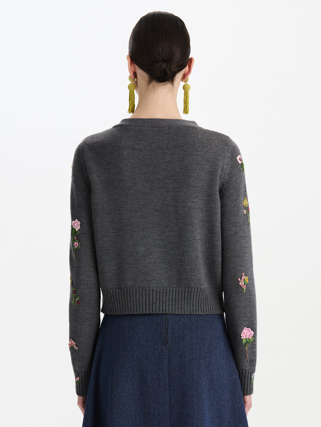 Mini Mixed Botanical Threadwork V-Neck Cardigan