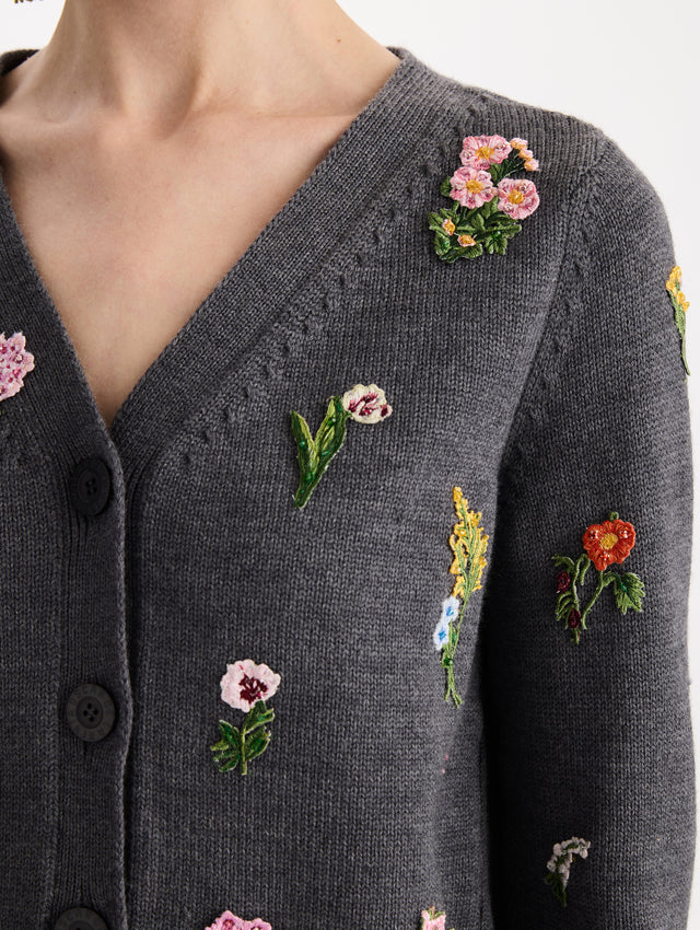 Mini Mixed Botanical Threadwork V-Neck Cardigan