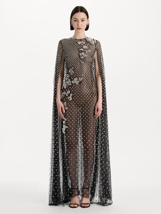 Crystal Grid Floral Embroidered Caftan