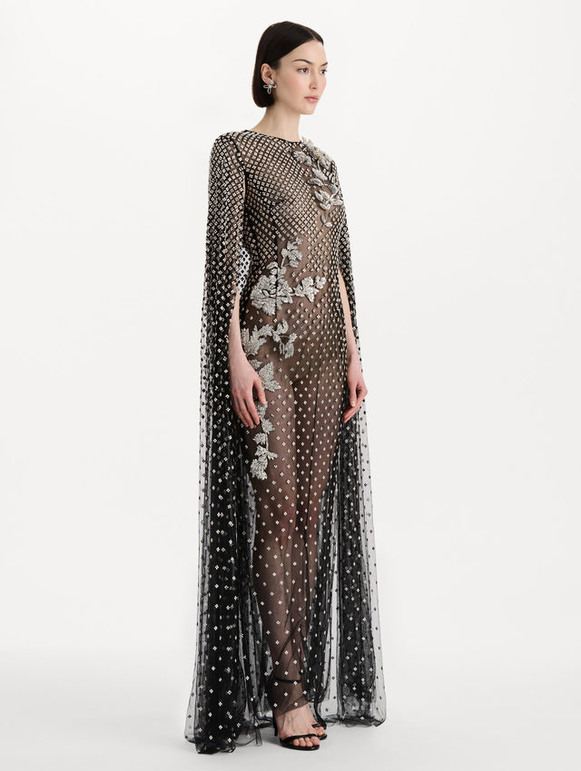 Crystal Grid Floral Embroidered Caftan