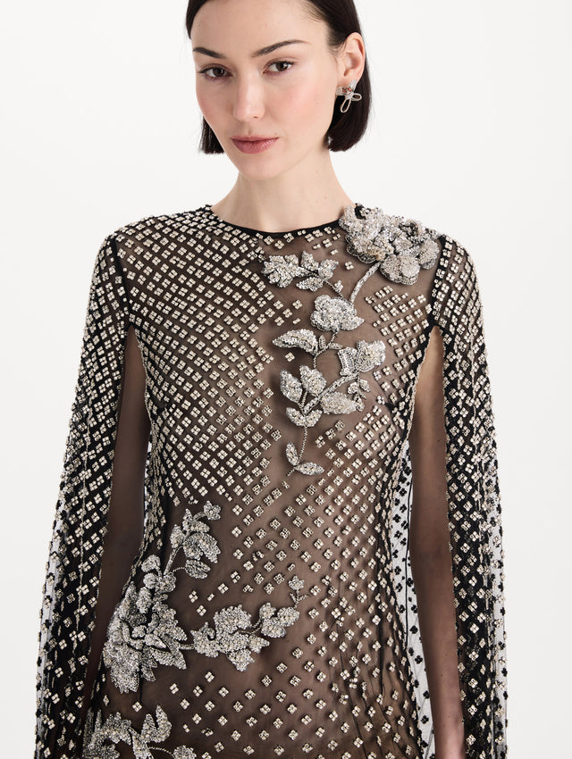 Crystal Grid Floral Embroidered Caftan