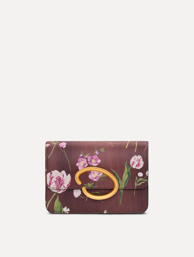 The Mixed Botanical Printed O Pochette in the color brown. Front view.