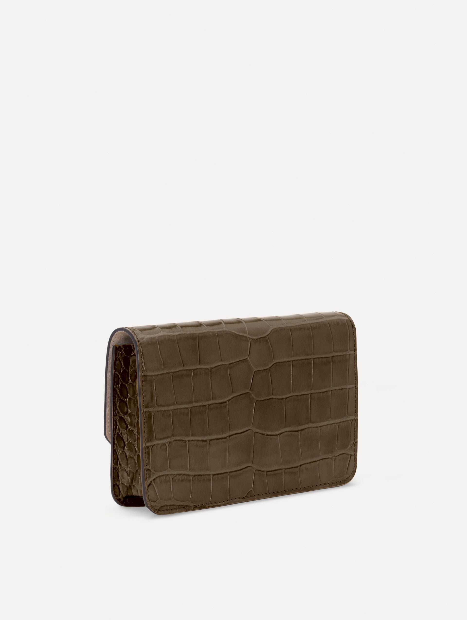 The Embossed O Pochette in Olive. Front view.