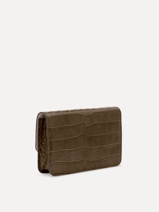 The Embossed O Pochette in Olive. Front view.