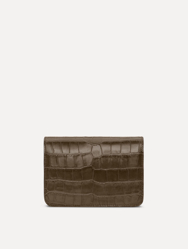 The Embossed O Pochette in Olive. Back view.