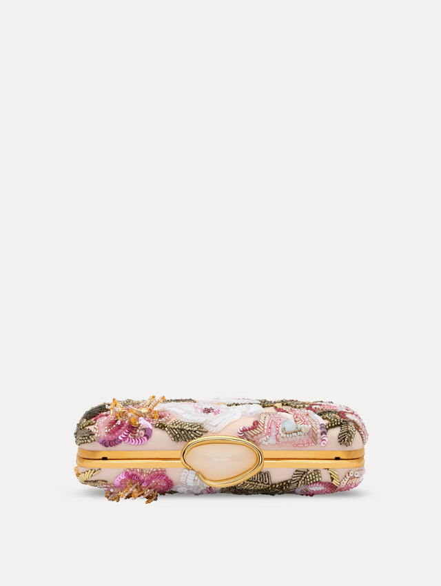 Beaded Mixed Botanical Embroidered O Minaudière