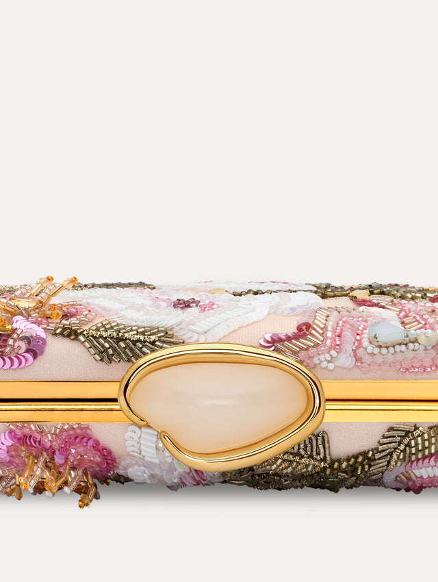 Beaded Mixed Botanical Embroidered O Minaudière